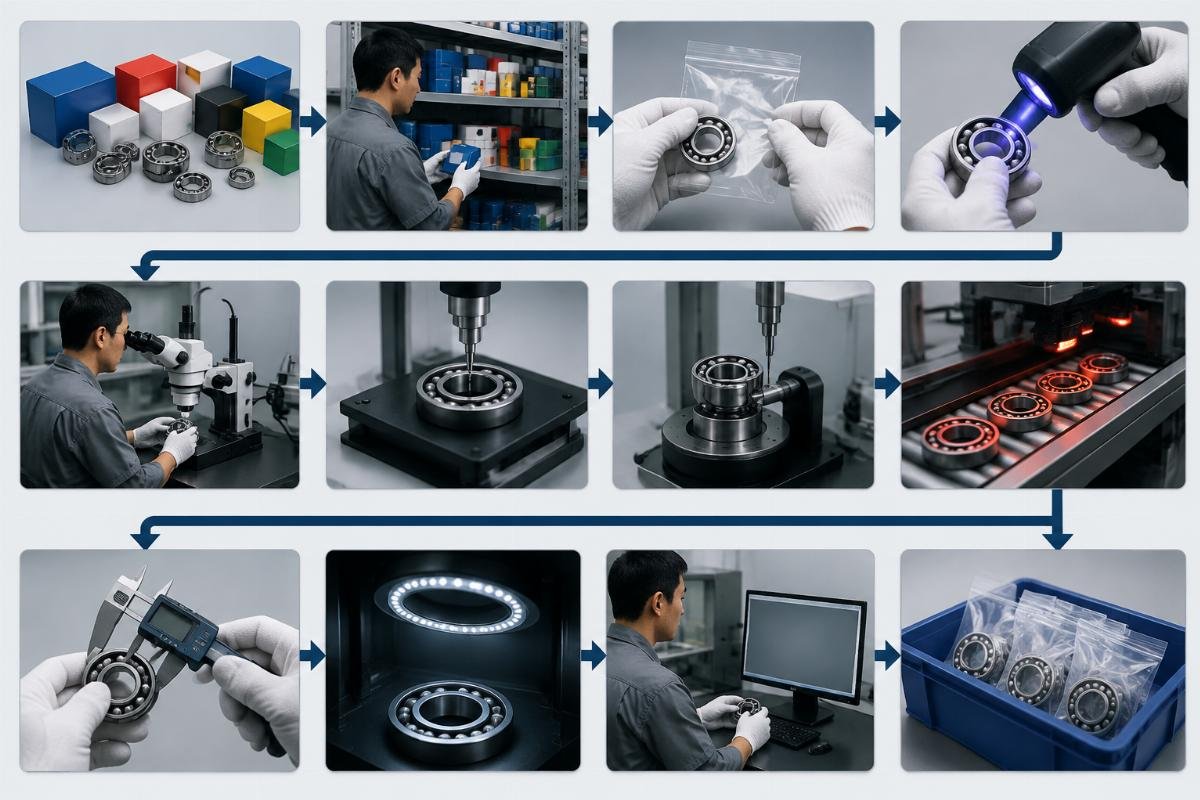 Anti-counterfeit verification process flowchart for multi-brand bearing inspection