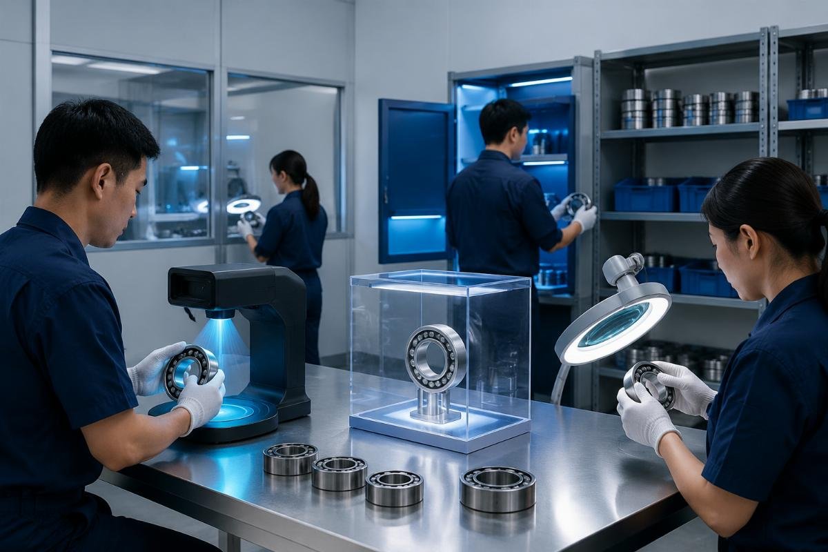 Authorized bearing distributor verification process showing origin traceability and anti-counterfeit checks