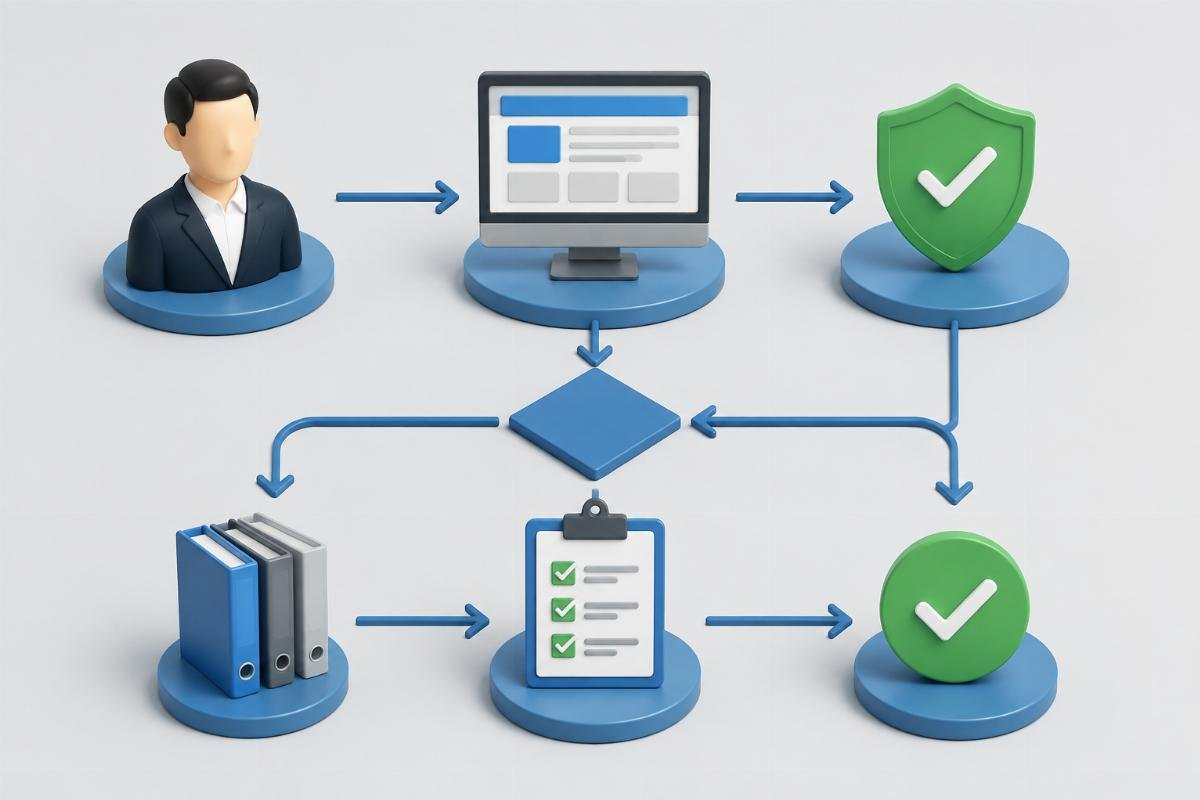 Authorized distributor verification flowchart showing brand portal check and documentation review