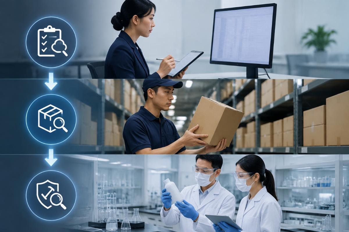 Authorized distributor verification workflow showing three-layer check process