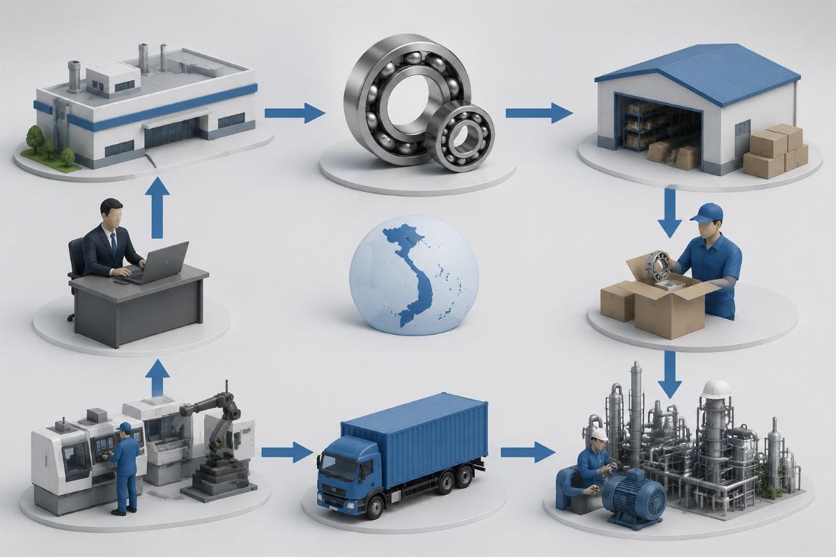 Authorized NSK bearing sourcing channel flowchart for Vietnam industrial buyers