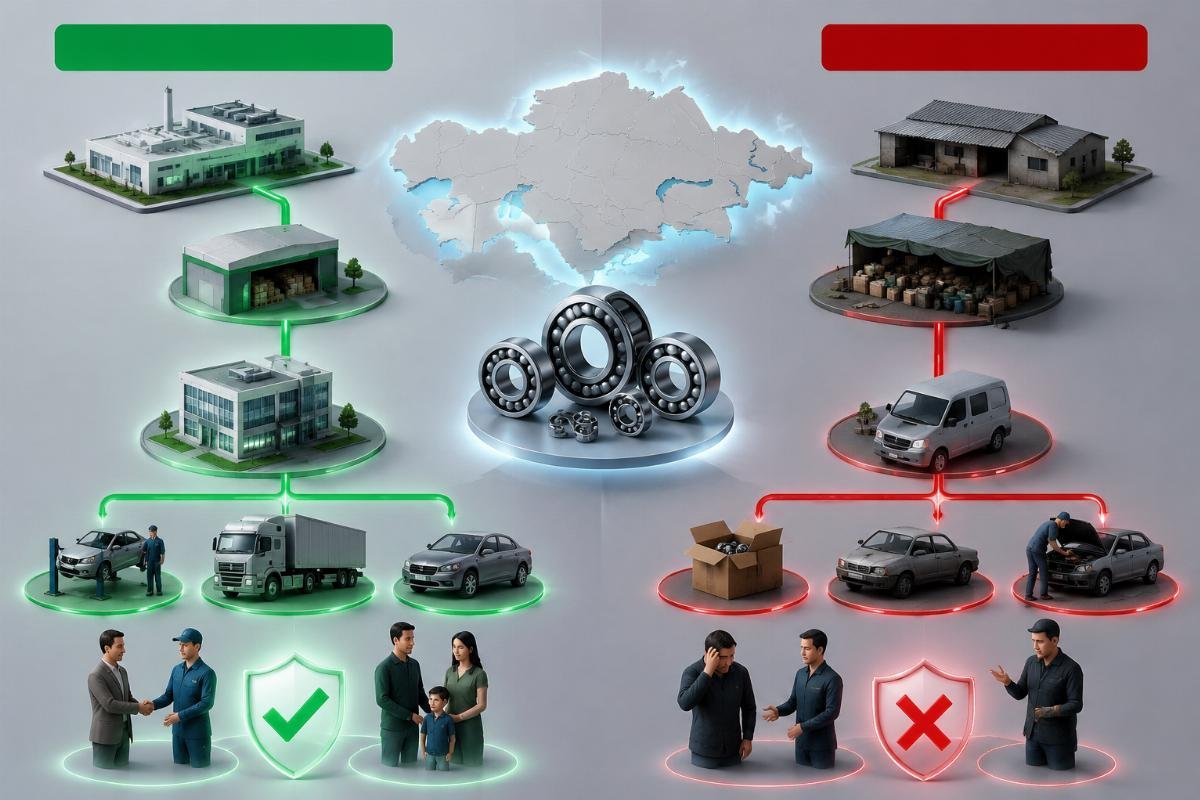 Authorized versus unauthorized NSK bearing supply chain flow diagram for Central Asian market