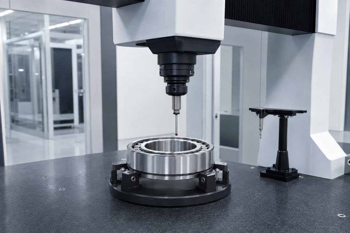 Automated CMM measuring system inspecting bearing raceway dimensions with 0.001mm precision Bearing Quality Inspection Process