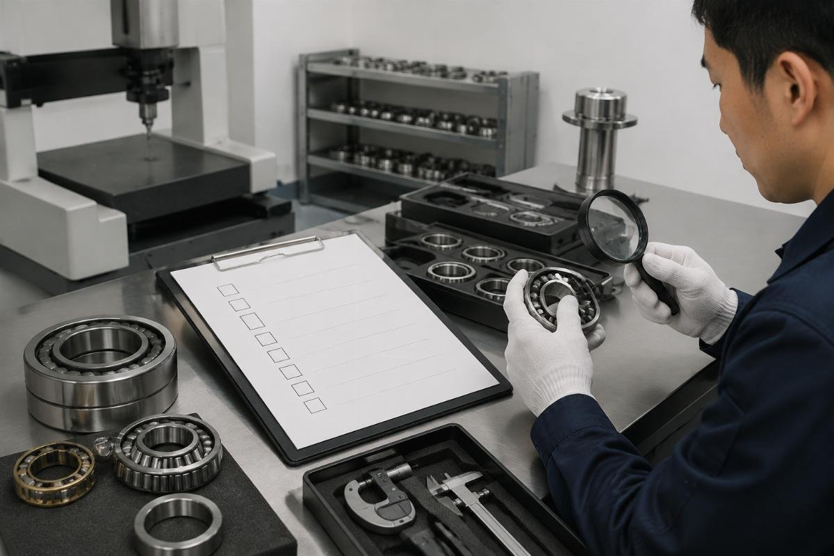 Bearing authenticity verification checklist with document and marking inspection points