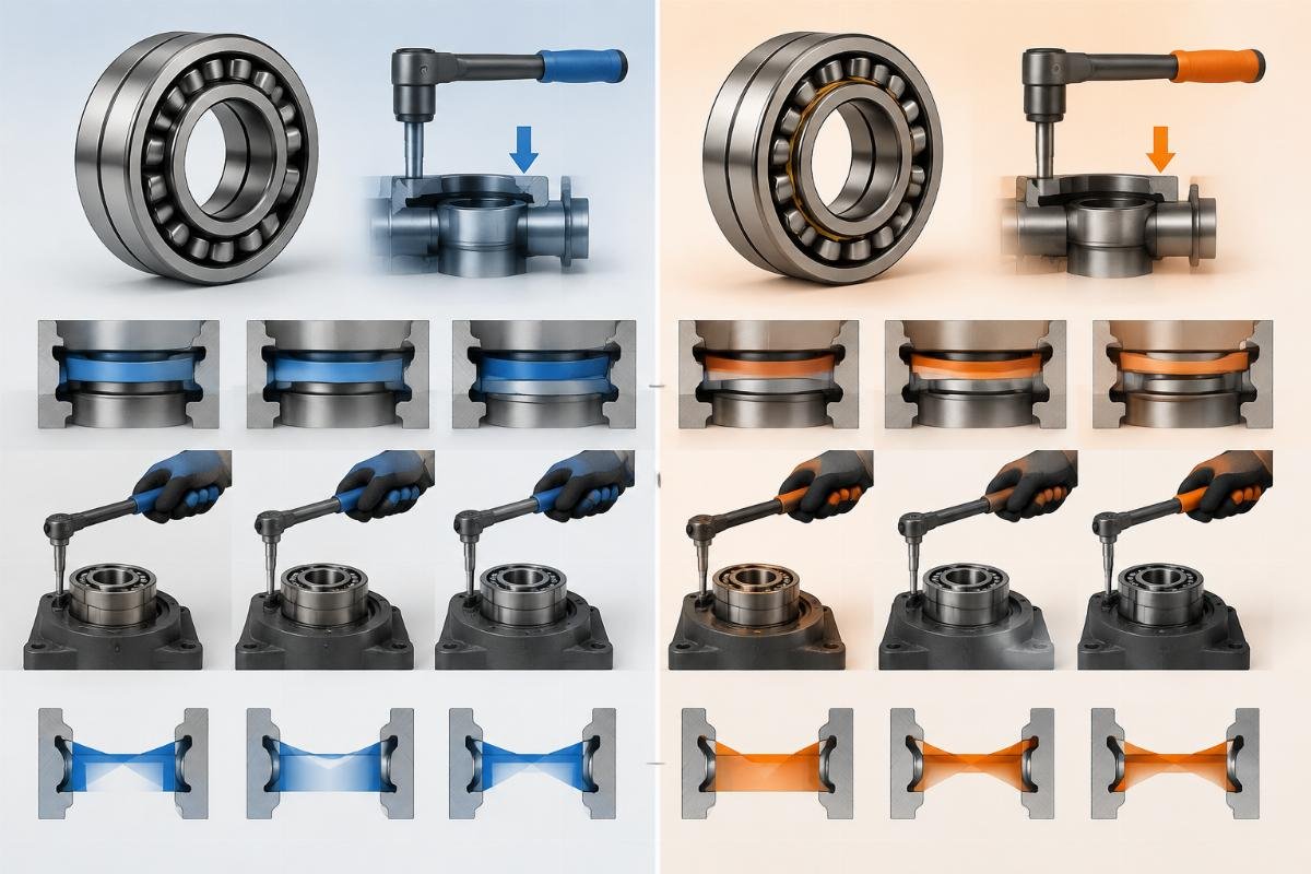Bearing bore size comparison chart showing qualitative torque method differences between SKF and Timken