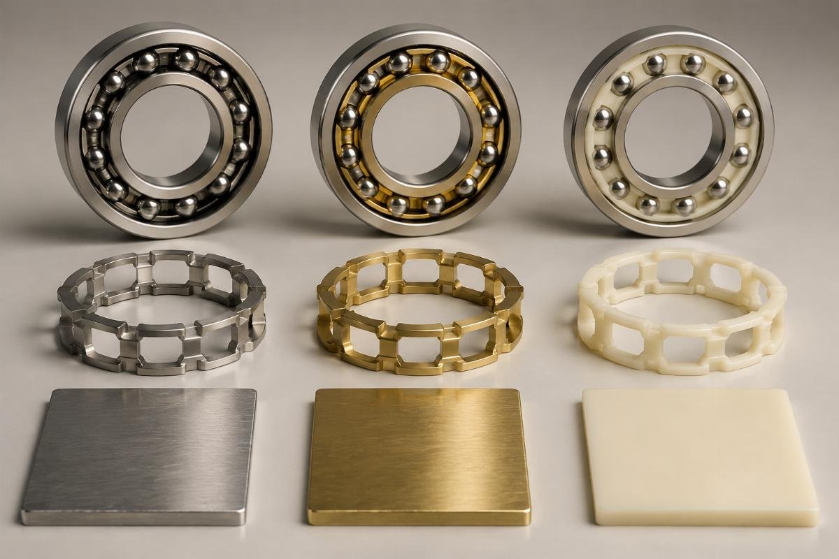 Bearing cage material types steel brass polymer comparison
