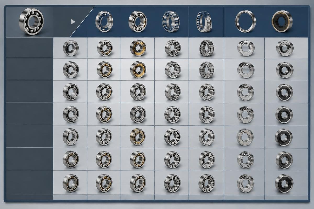 Bearing cross-reference chart showing base number and suffix code comparison