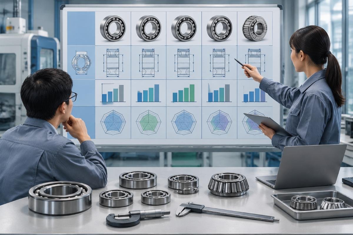 Bearing cross-reference comparison chart showing dimensional and performance parameters