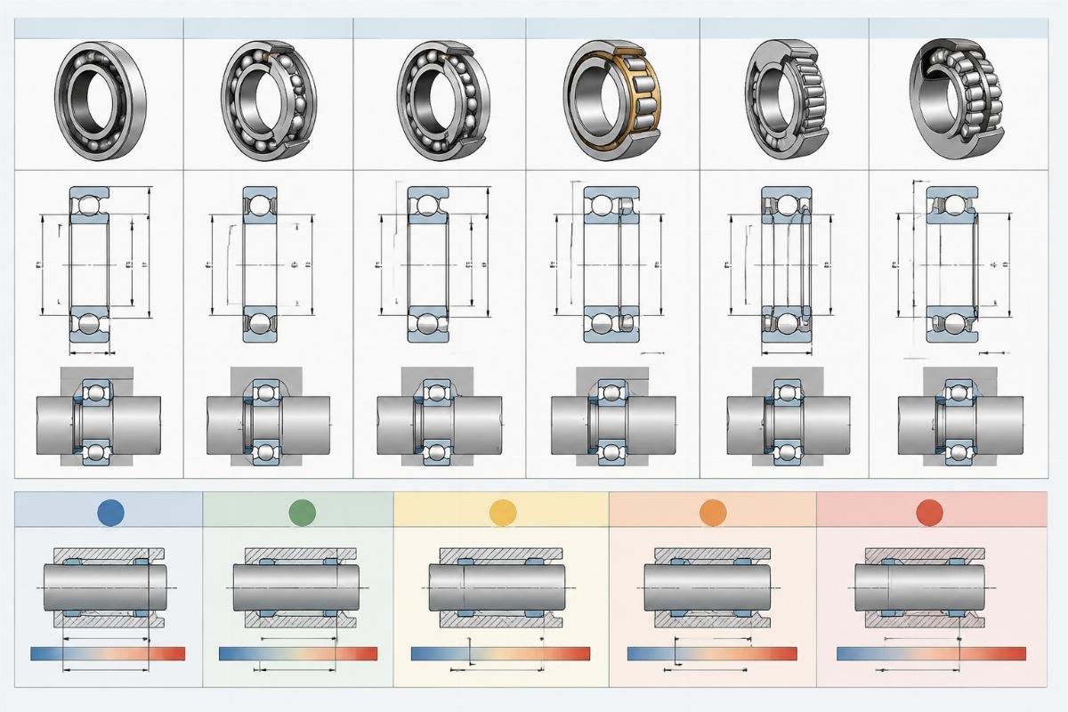 Bearing interchange comparison chart showing dimensions and clearance classes