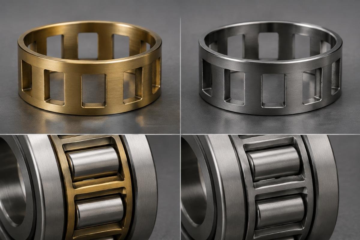Cage material comparison between machined brass and pressed steel for cylindrical roller bearings