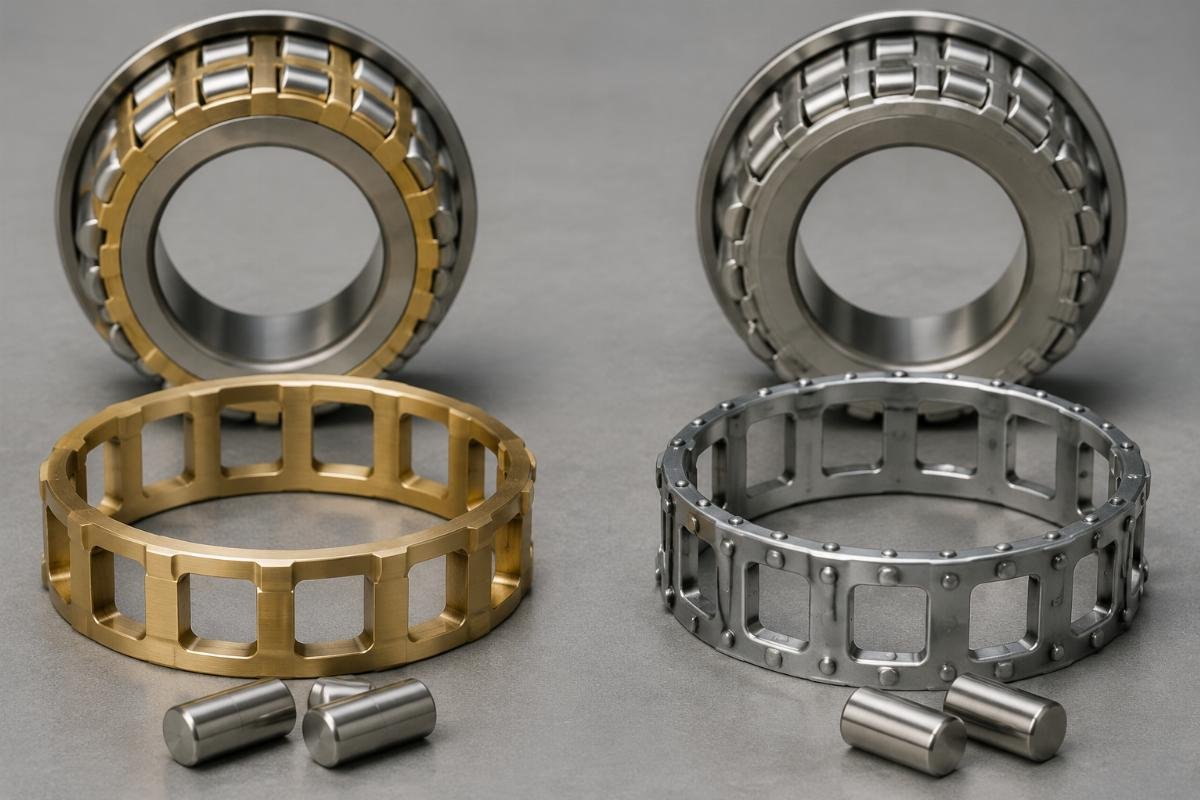Cage material comparison between machined brass and pressed steel for cylindrical roller bearings