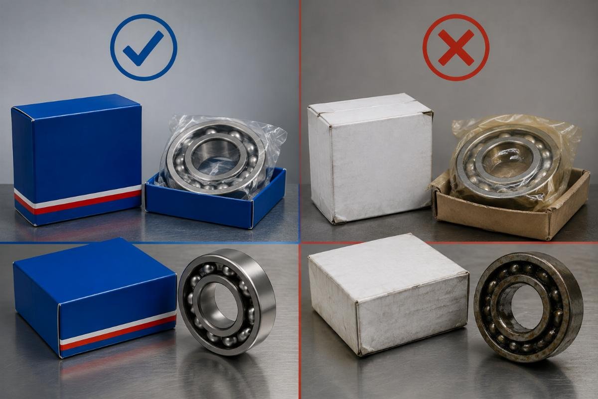 Comparison of authorized vs unauthorized SKF bearing packaging and labeling