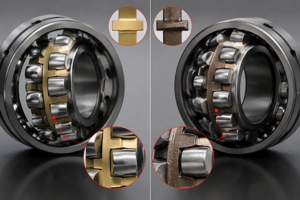 Comparison of genuine and counterfeit 22320 spherical roller bearing internal cage structure