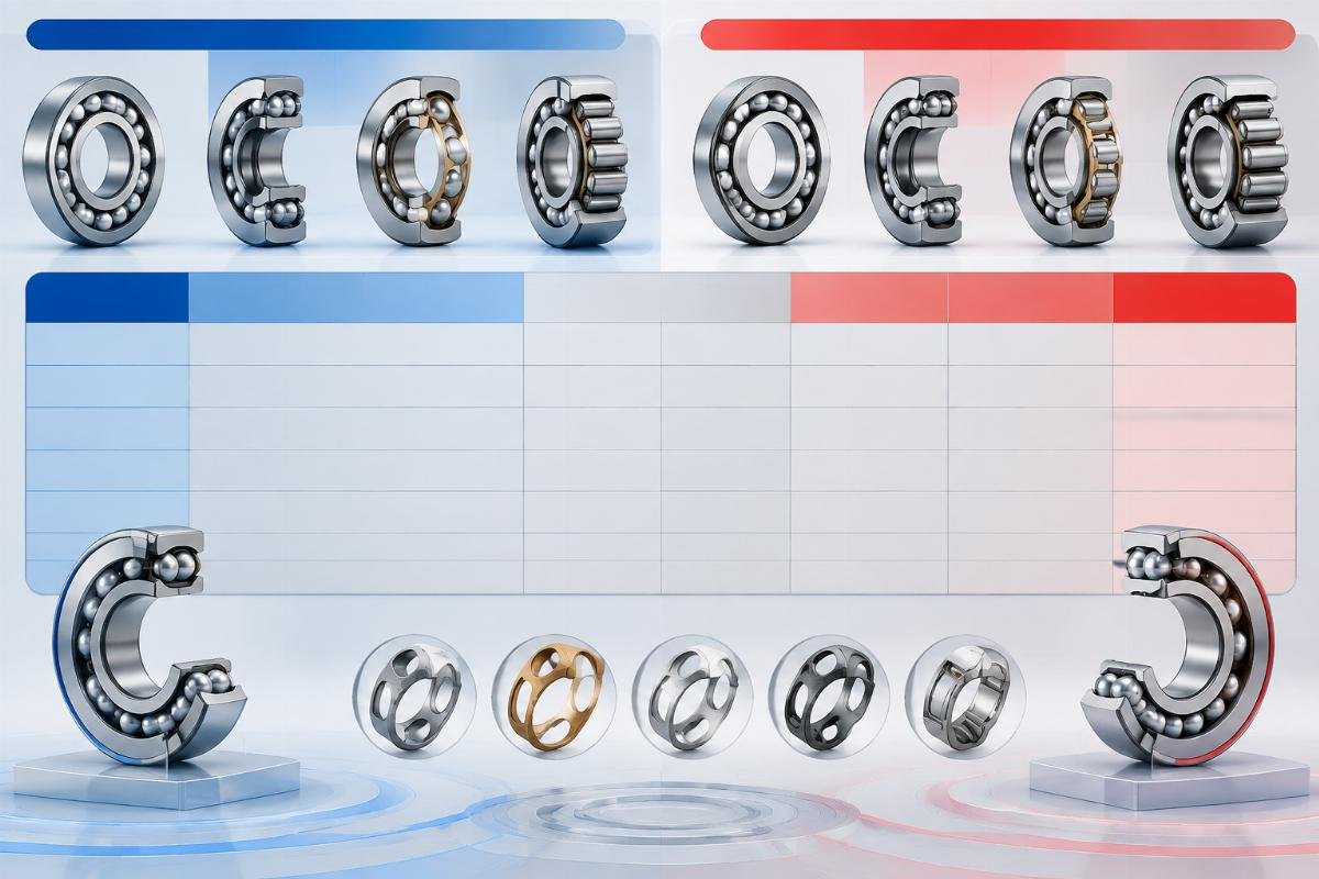 Comparison table of SKF to NSK bearing cross reference parameters including clearance and cage type