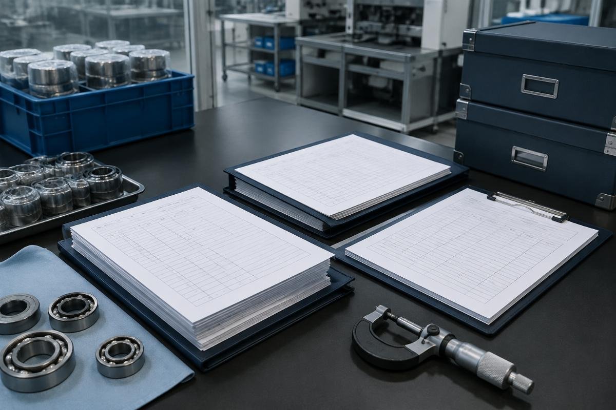 Comprehensive Bearing Traceability Documentation Bearing traceability documentation package showing material certificates, batch records, and inspection reports