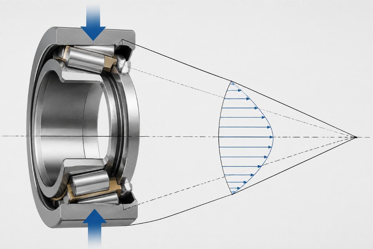 Cone angle load distribution diagram in tapered roller bearing