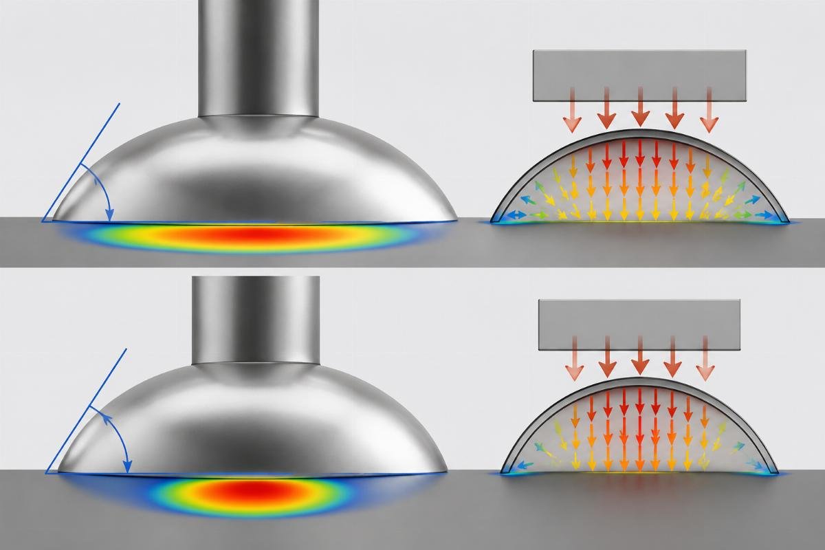 Contact angle comparison diagram showing 15 degree vs 25 degree load distribution
