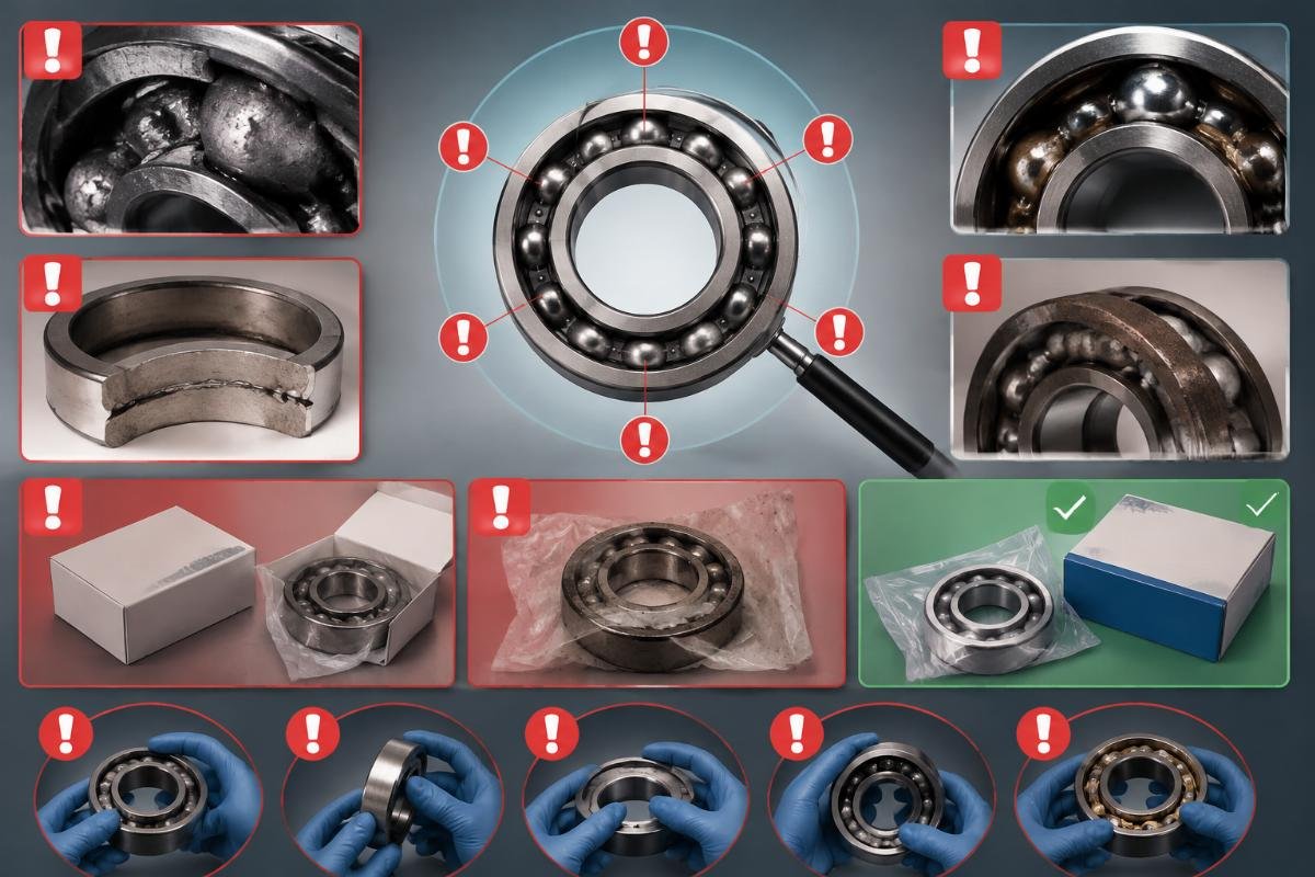 Counterfeit SKF bearing identification warning signals infographic