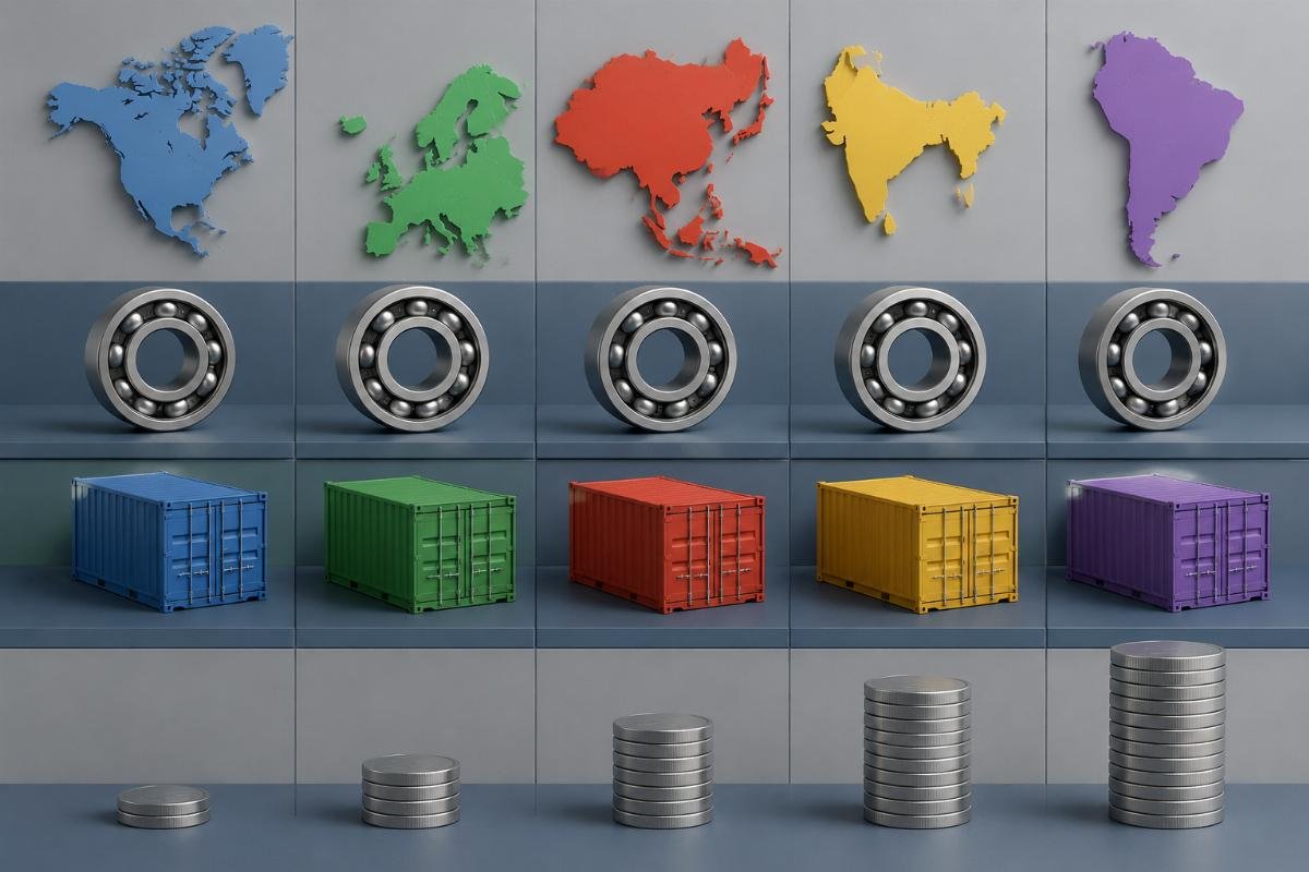 Country of origin comparison matrix showing different duty rate tiers for the same bearing model sourced from different manufacturing countries