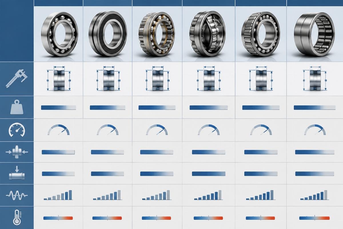 Cross-brand bearing interchange comparison table with matched parameters