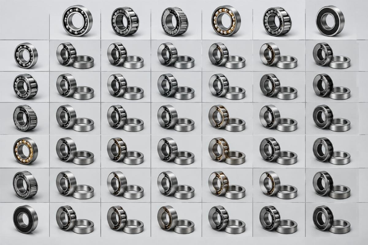 Cross-brand bearing interchange matrix showing SKF NSK FAG TIMKEN NTN KOYO equivalence