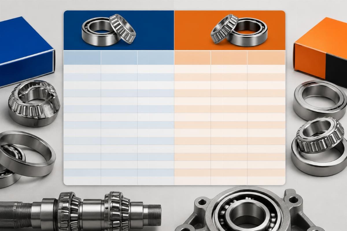Cross-reference chart comparing SKF and Timken tapered roller bearing model numbers