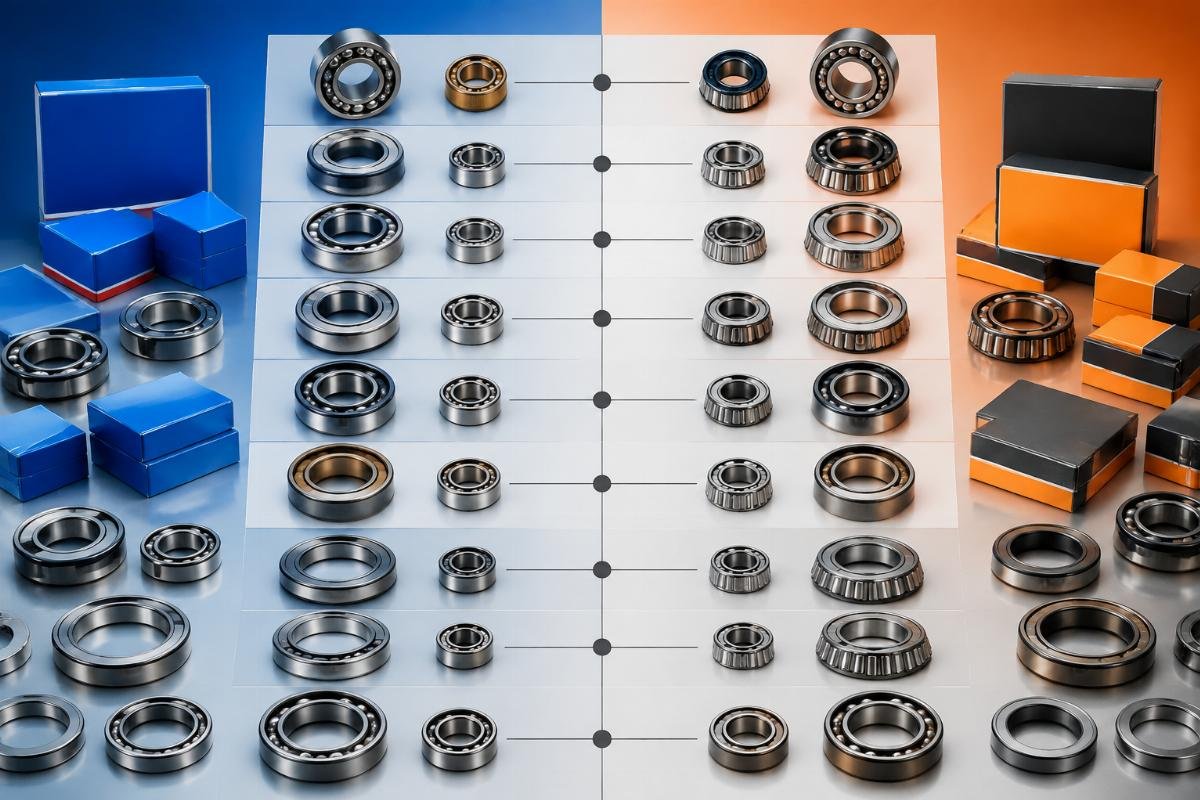Cross-reference chart showing bearing part number mapping between SKF and TIMKEN series