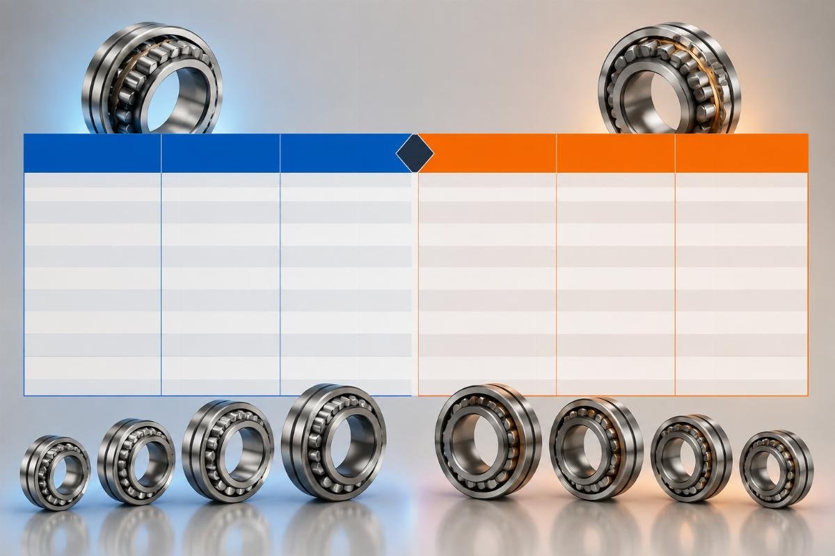 Cross-reference chart showing SKF and Timken spherical roller bearing model equivalents