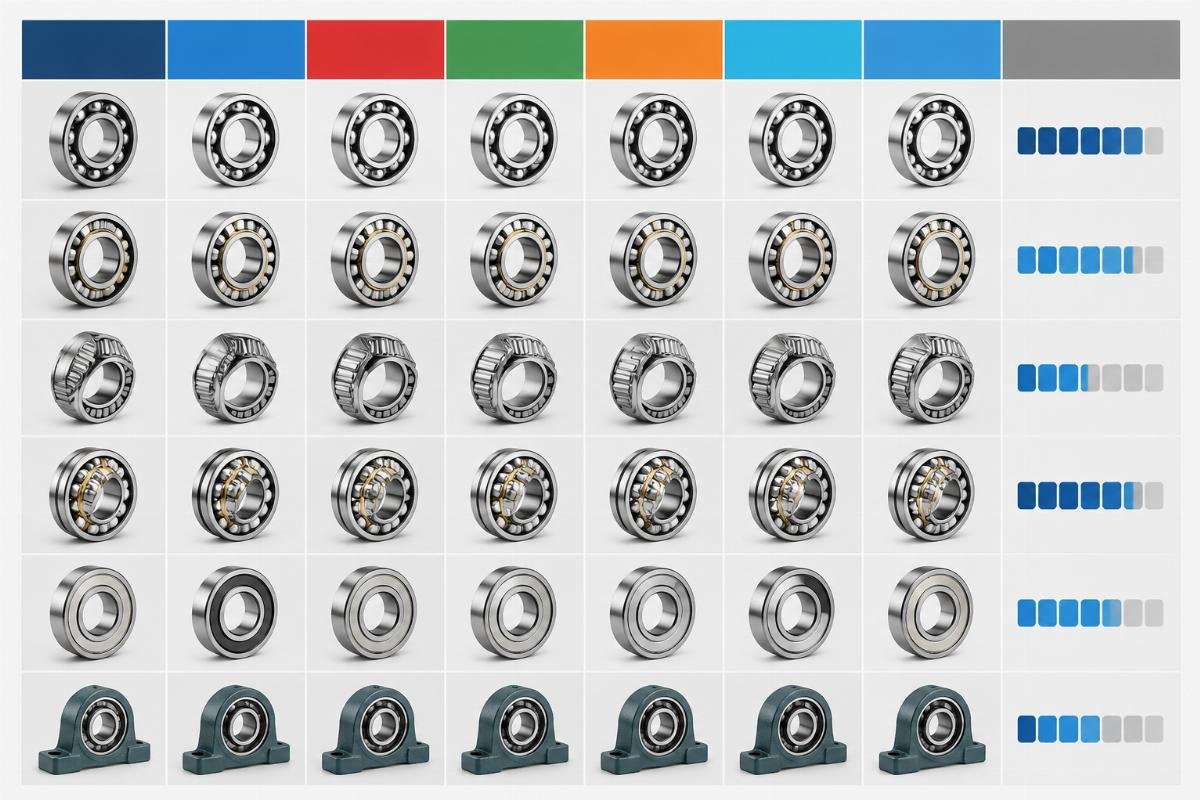 Cross-reference comparison chart showing SKF NSK FAG TIMKEN NTN KOYO equivalents with price band indicators
