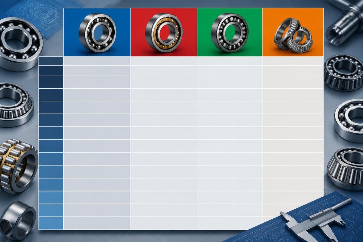 Cross-reference comparison matrix showing SKF NSK FAG and TIMKEN bearing suffix code alignment