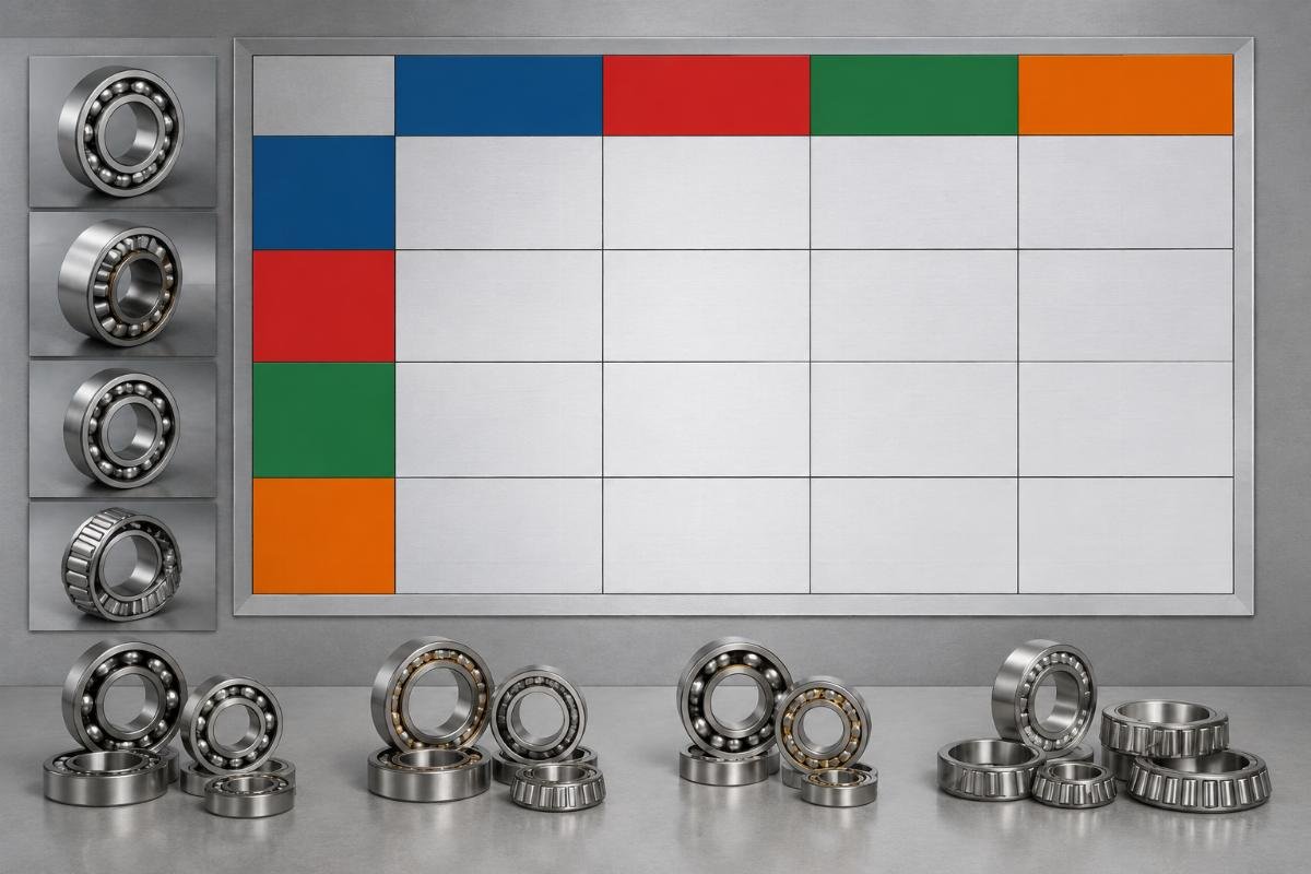Cross-reference matrix showing SKF NSK FAG TIMKEN equivalent bearing models