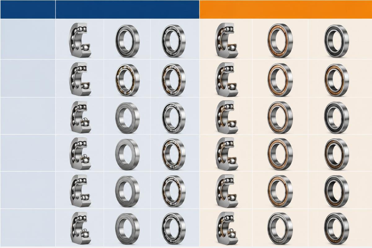 Cross-reference table comparing SKF and Timken angular contact bearing suffixes