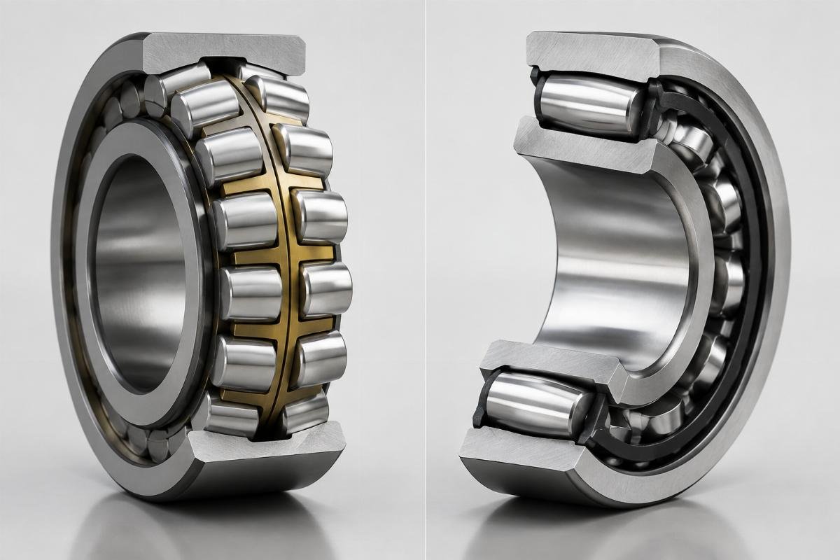 Cross-section comparison of spherical roller bearing and tapered roller bearing