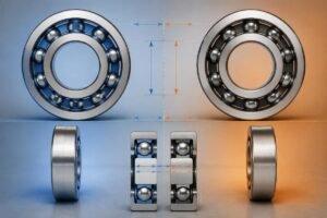 Dimensional comparison chart of SKF 6208 and Timken 208K showing bore, OD, and width alignment