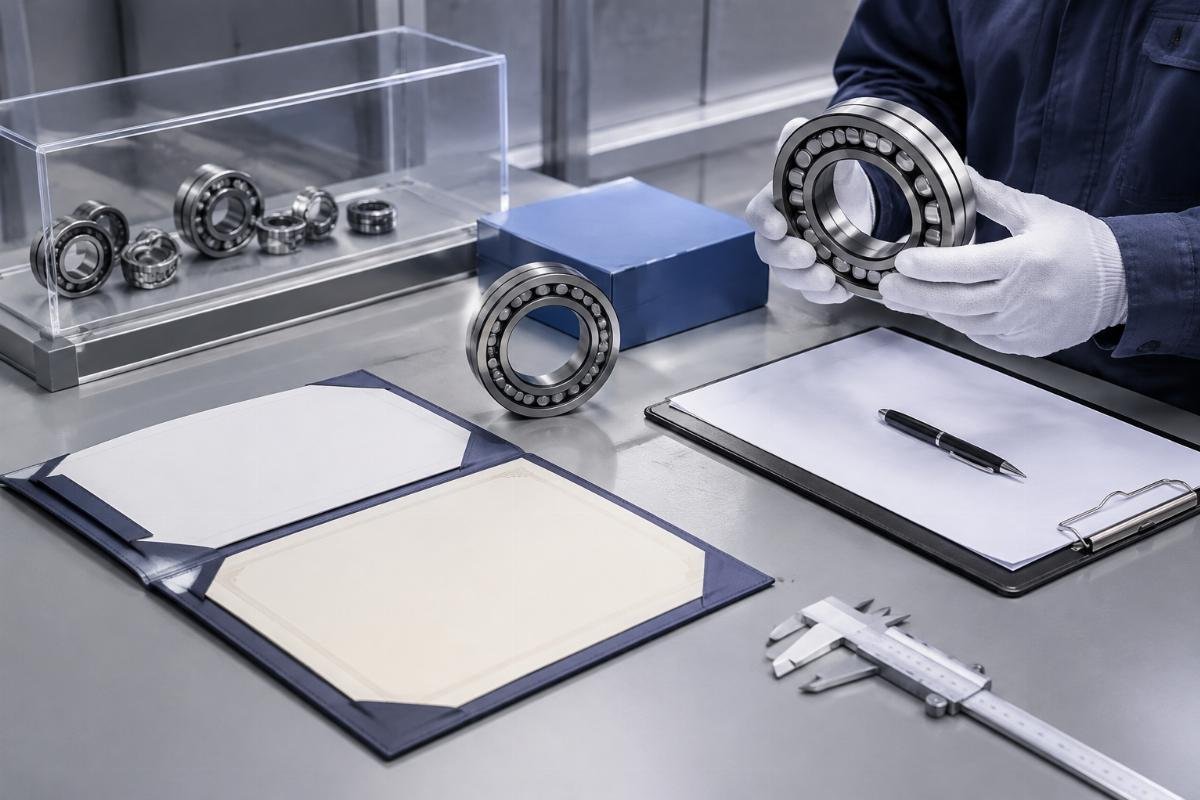 Document verification checklist for SKF bearing authenticity including certificate of origin, authorization chain, and inspection report