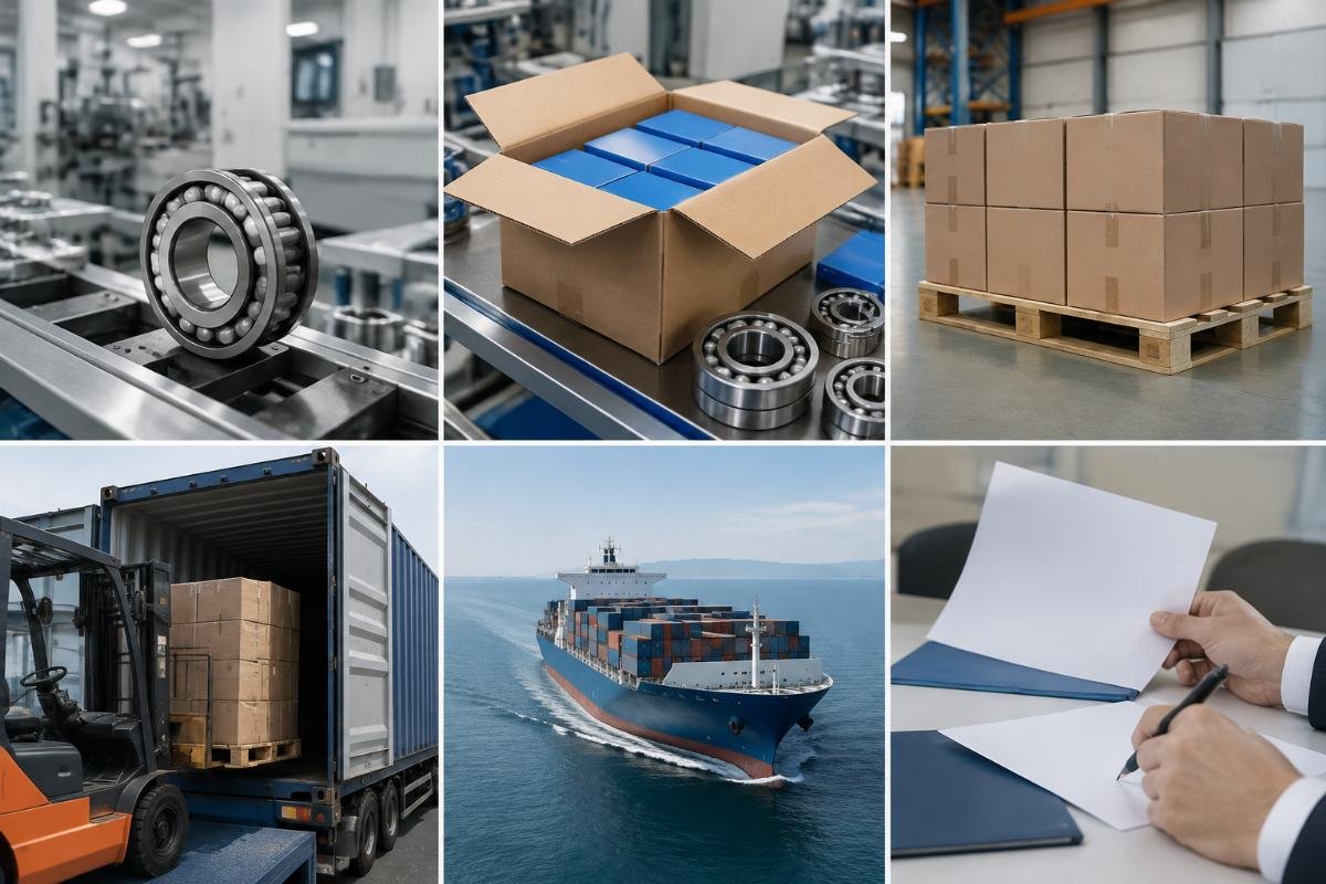 Documentation chain for genuine SKF bearing export showing factory release to certificate of origin