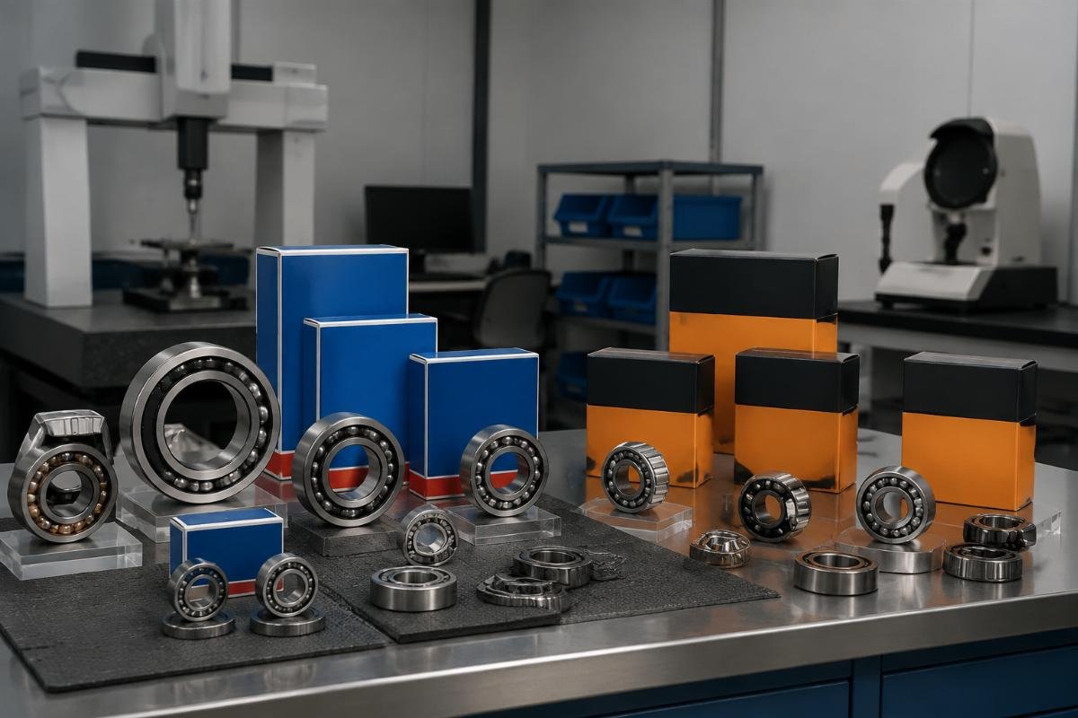 Dual-brand SKF and Timken bearing assortment prepared for OEM assembly inspection