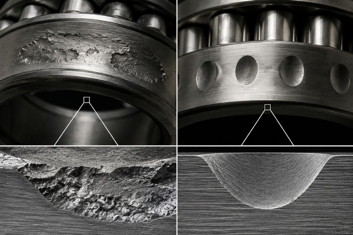 Bearing Failure Micrographs: Fatigue Spalling vs Brinelling