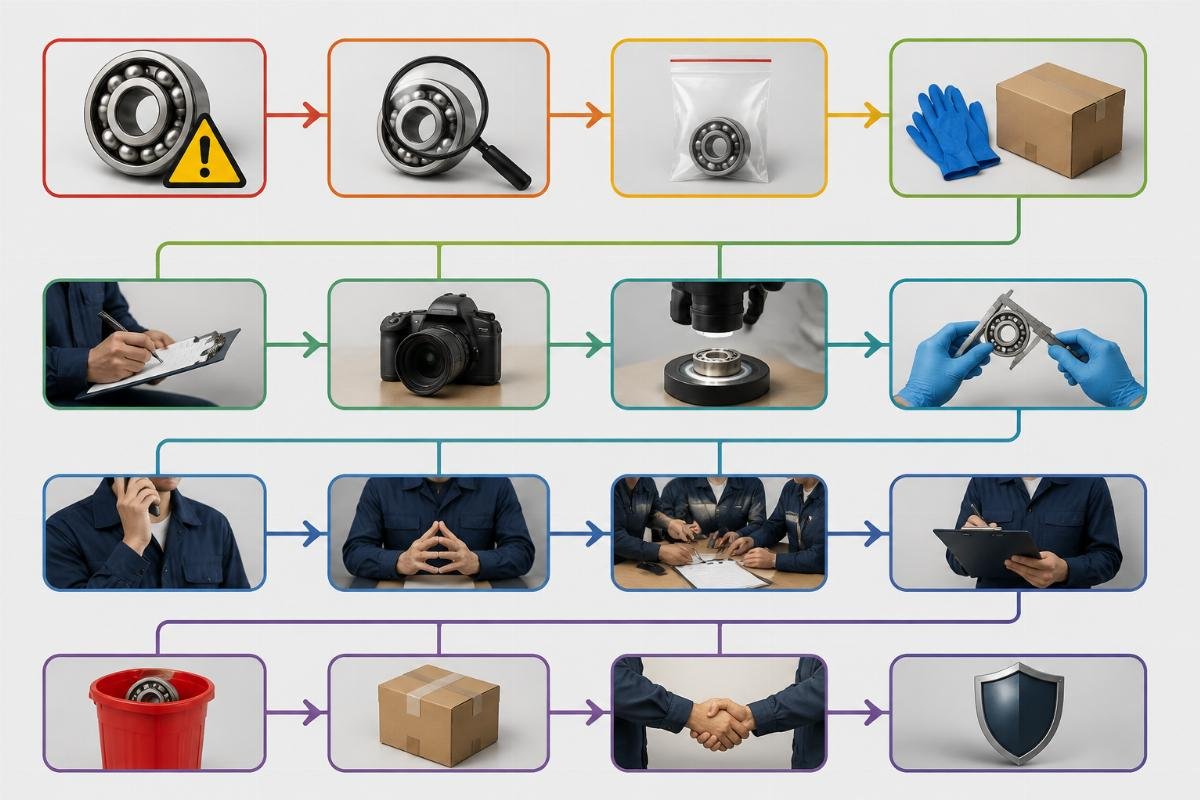 Escalation protocol flowchart for suspected counterfeit bearing response
