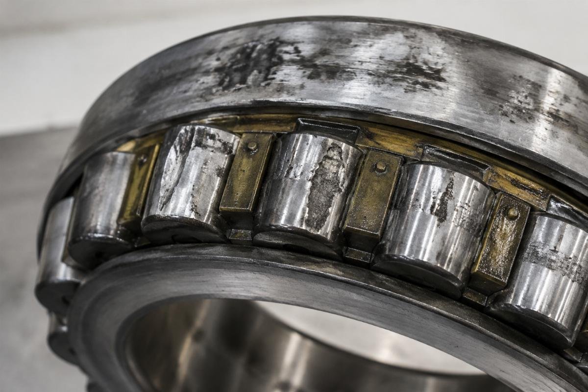 Failed spherical roller bearing showing abnormal surface wear patterns inconsistent with genuine manufacturing