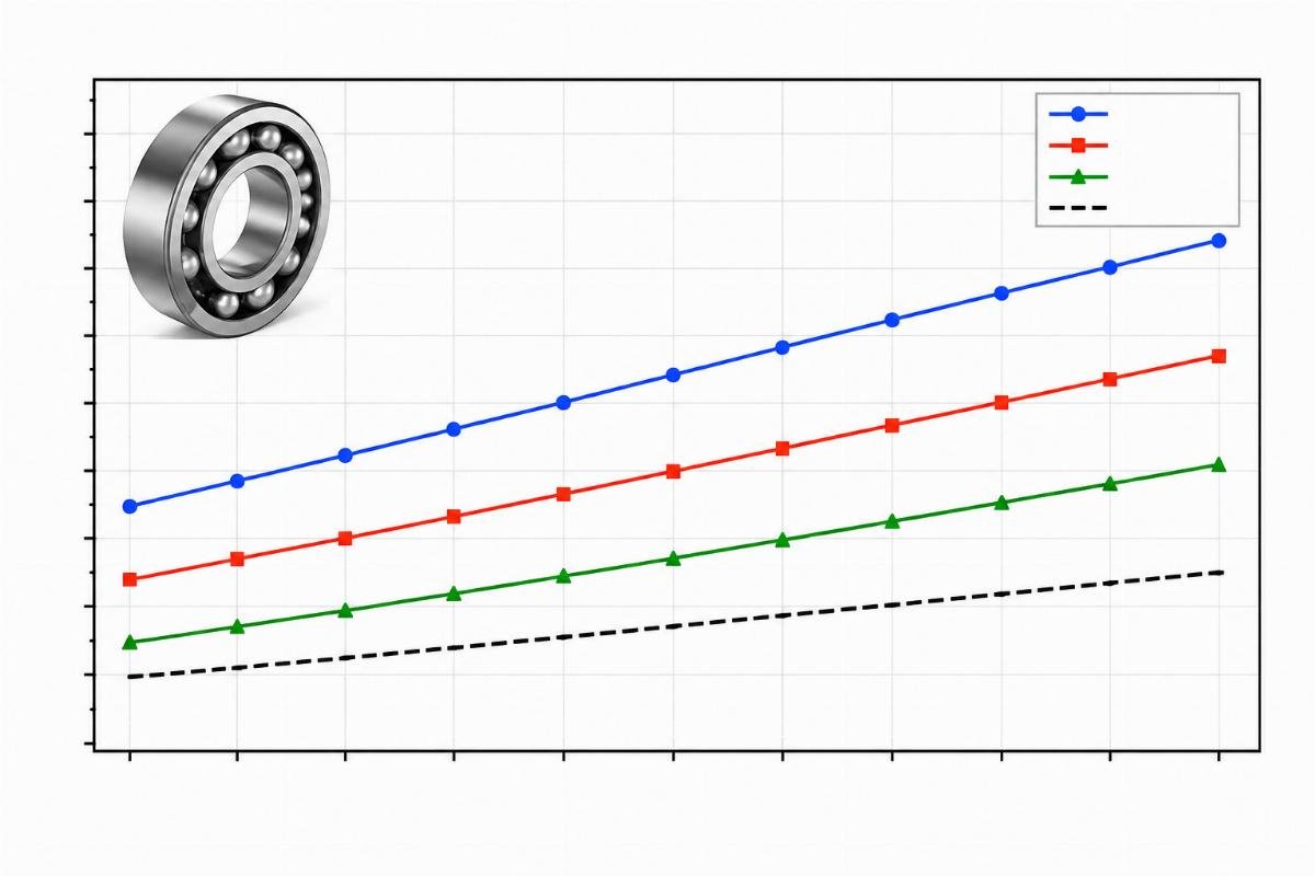 Graph showing residual radial clearance versus operating temperature for C3 and C4 grade bearings with minimum recommended clearance line