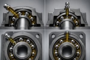 Grease channel orientation comparison between angled and radial port layouts