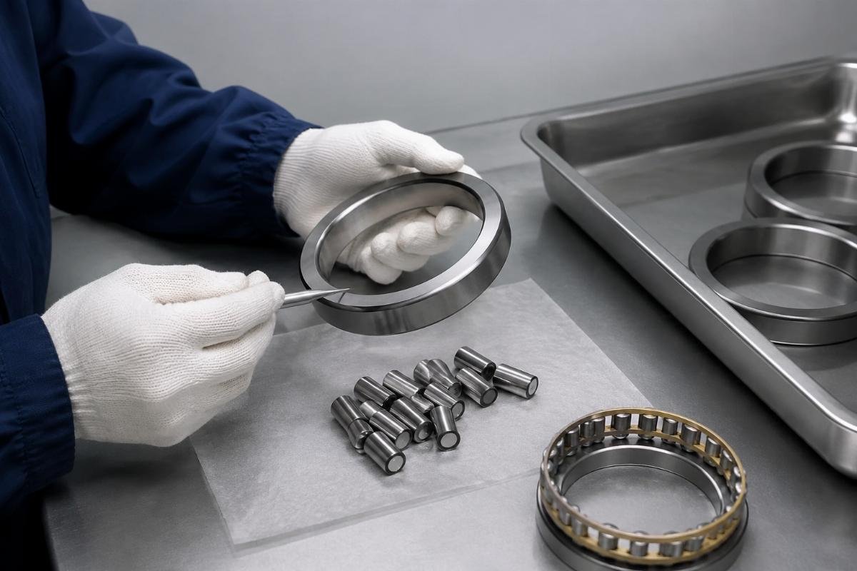 Inspection of removed bearing raceway and rolling elements for reuse assessment