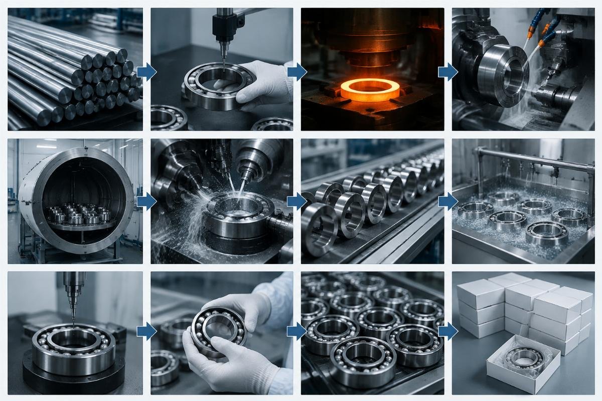 ISO 9001 certified bearing quality process from raw material verification to finished product inspection Bearing Quality Control Process Flow
