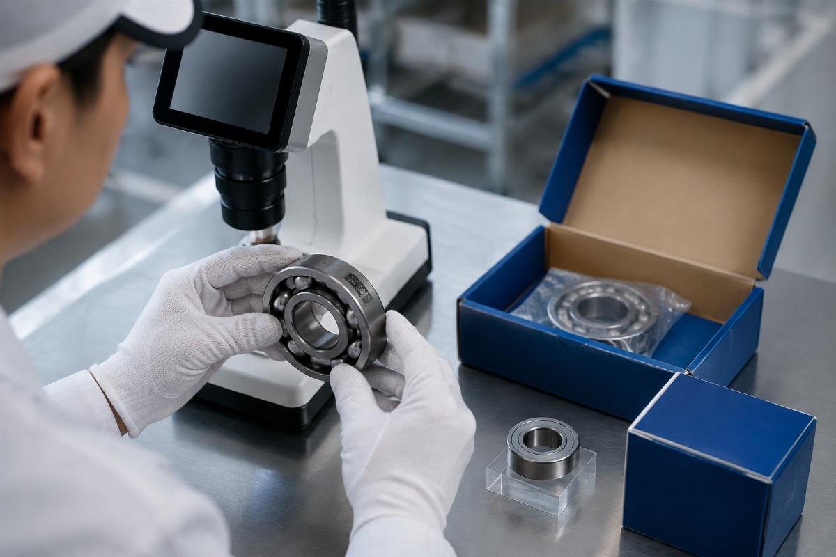 KOYO bearing authenticity verification showing markings QR code and packaging checks