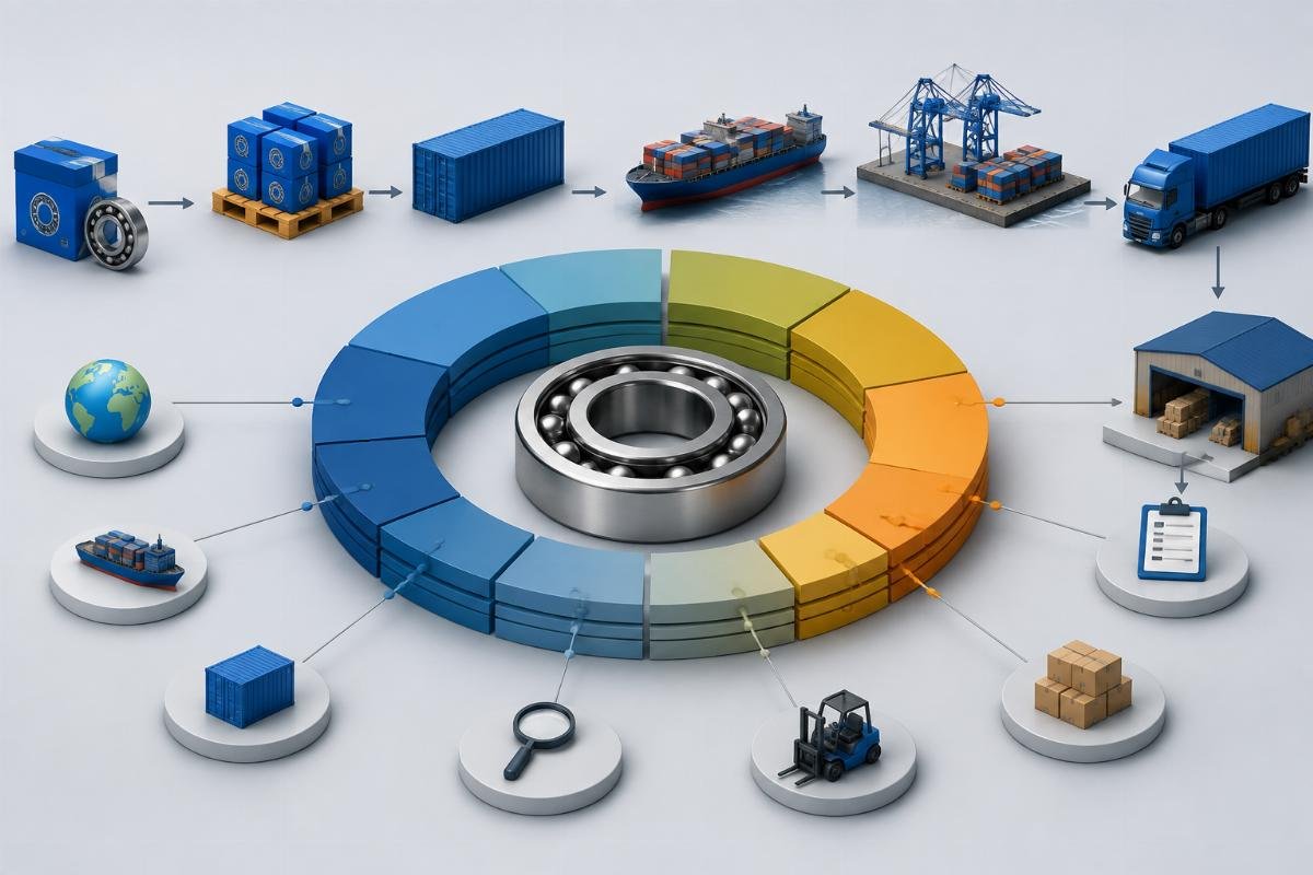 Landed cost breakdown diagram for imported SKF bearings showing duty freight and clearance layers