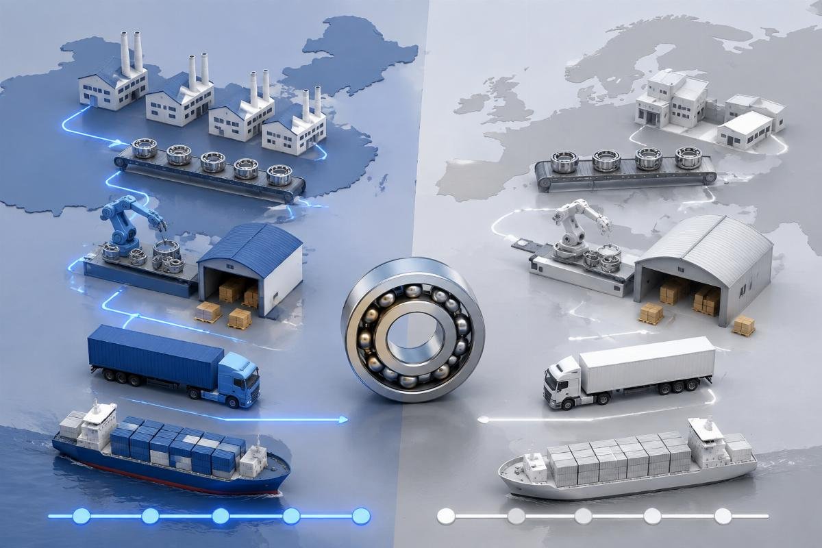 Lead time comparison for 50,000-unit deep groove ball bearing orders Comparison chart of China vs Europe bearing supply chain efficiency