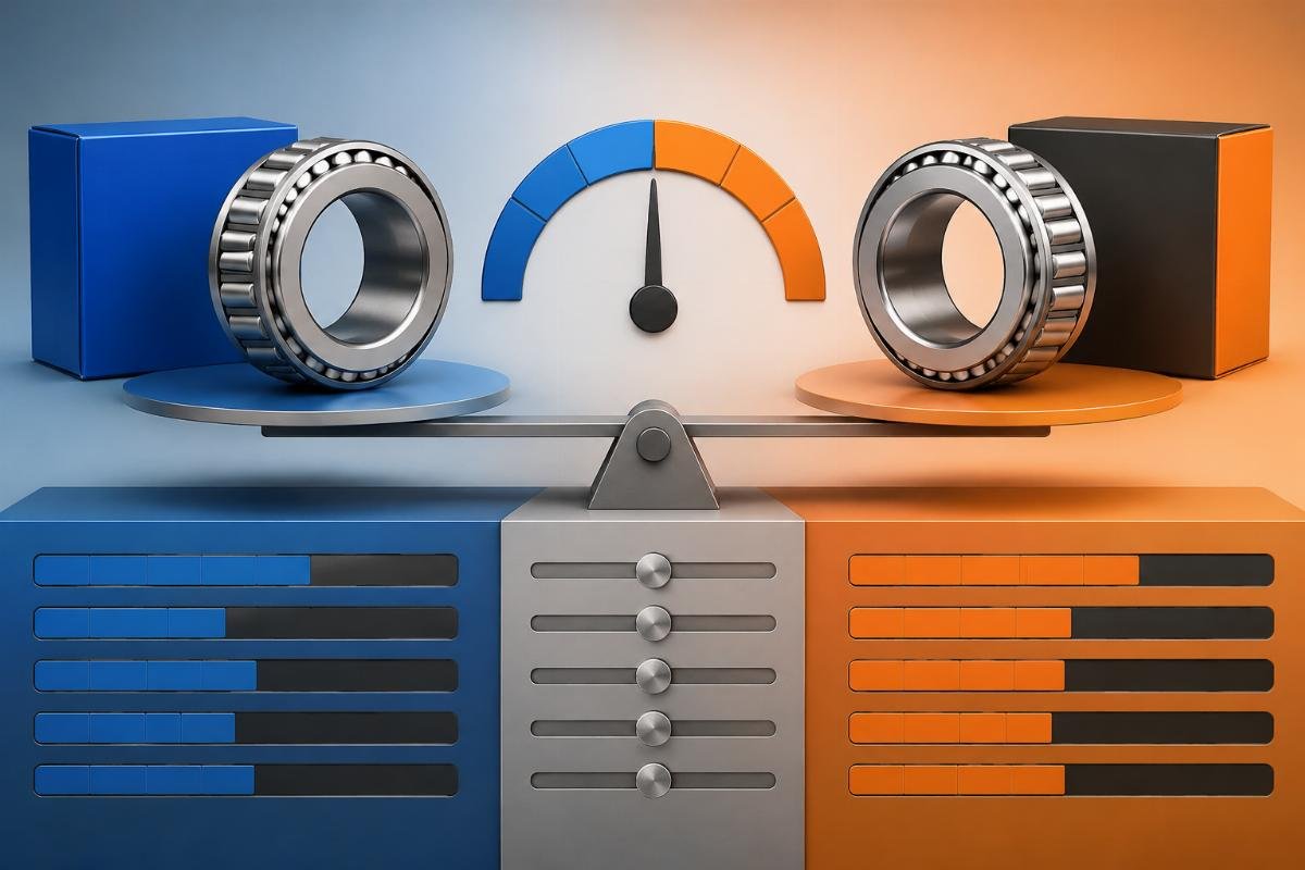 Load rating comparison infographic for SKF 32210 and Timken 32210
