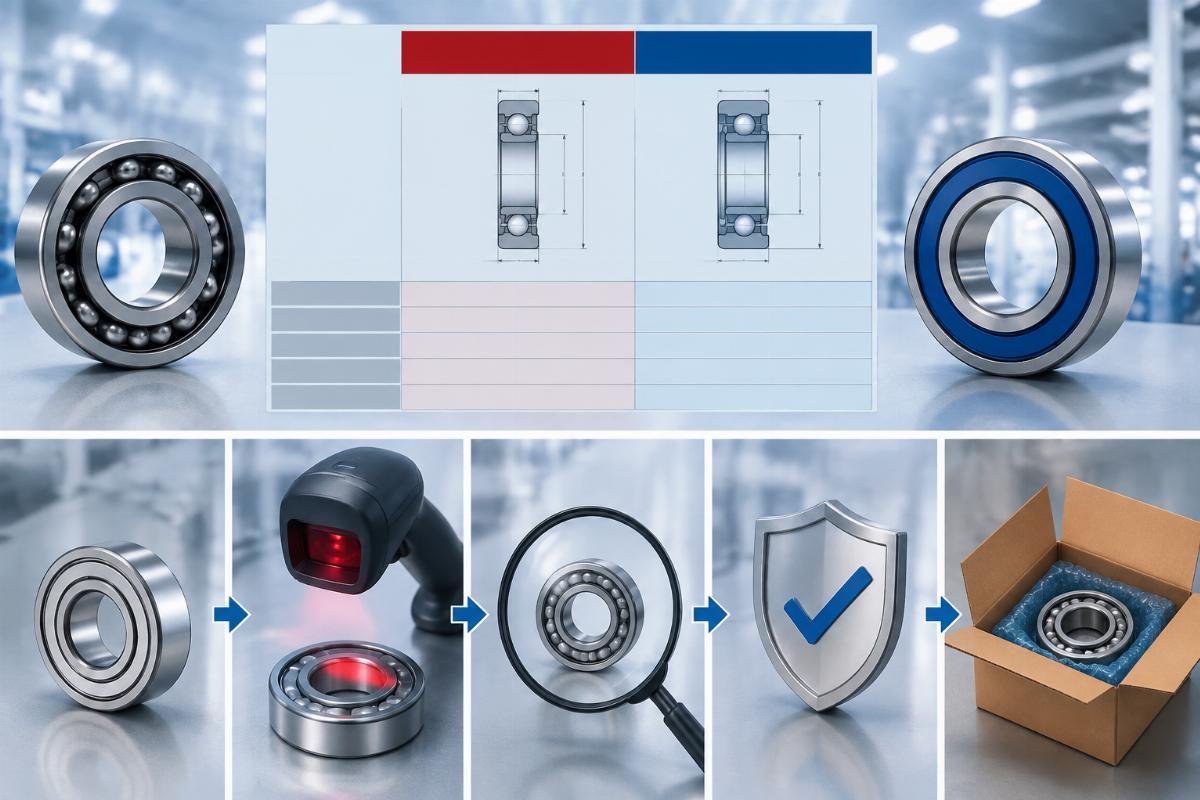 NSK to SKF bearing cross-reference chart showing dimensional comparison and authorization verification workflow