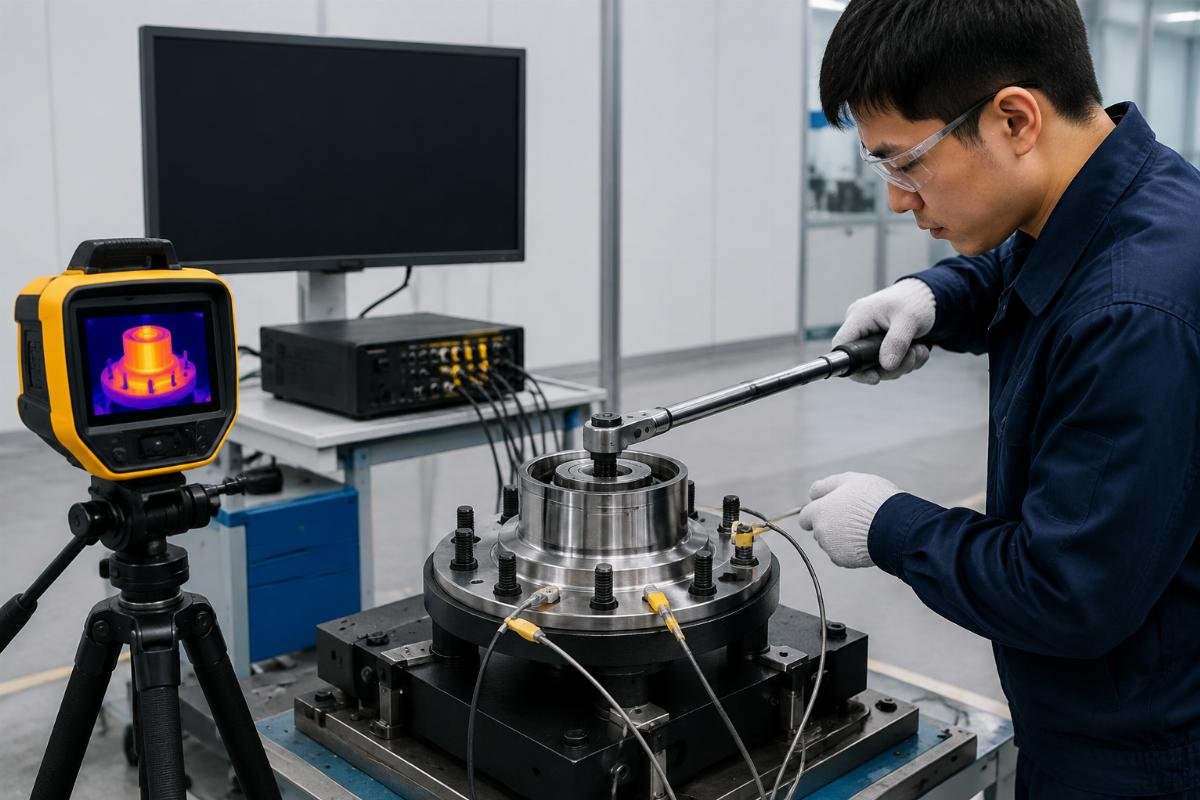 Post-installation hub temperature monitoring and rolling torque verification setup